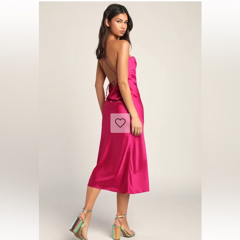 Lulus Enchant the Night Magenta Satin Cowl Back Midi Dress Size XS